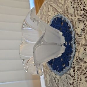 Vintage Waltherglas Glass Candy Dish Decor Frosted Flower Petals Germany